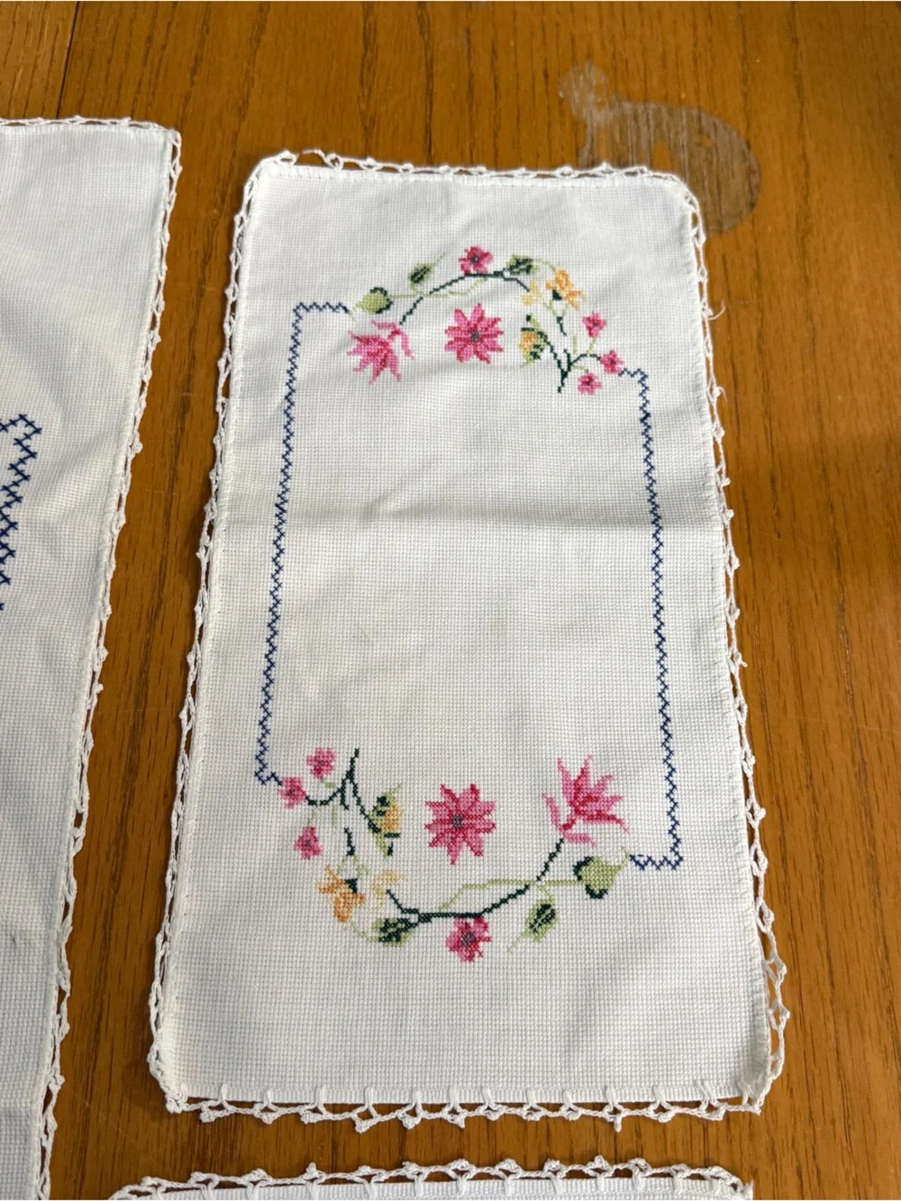 Vintage Floral Cross Stitch Dresser Scarf Vanity Mat Lot